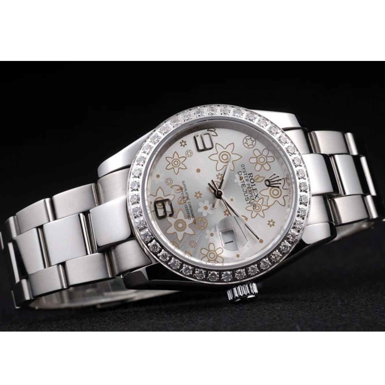 Aaa replica watch Dial Silver 98081 Diamond Flowers Plated Polished Datejust Rolex Steel Stainless 0724